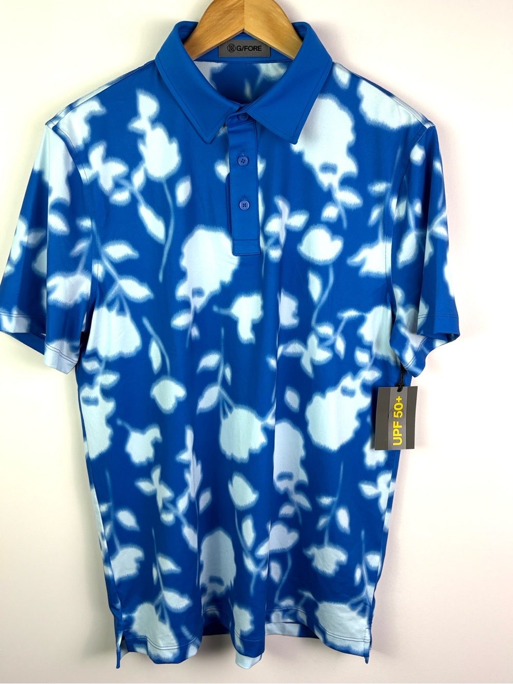 NWT G/FORE Blue & White Floral Tie-Dye Polo size M